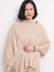 Chal de punto de Cachemira de cabra para mujer, cárdigan de moda coreana, Poncho, capas, chal cálido, bufanda, suéter, 100%