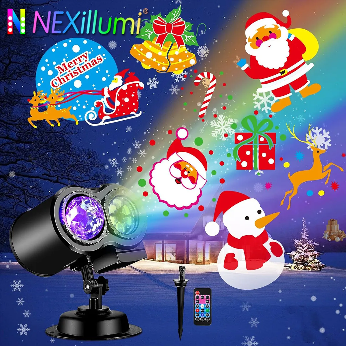 Halloween Christmas Outdoor Projector Lights, Waterproof Double Tubes 16 Slides with Remote, 3D Ocean Wave Lamp for Home Holiday