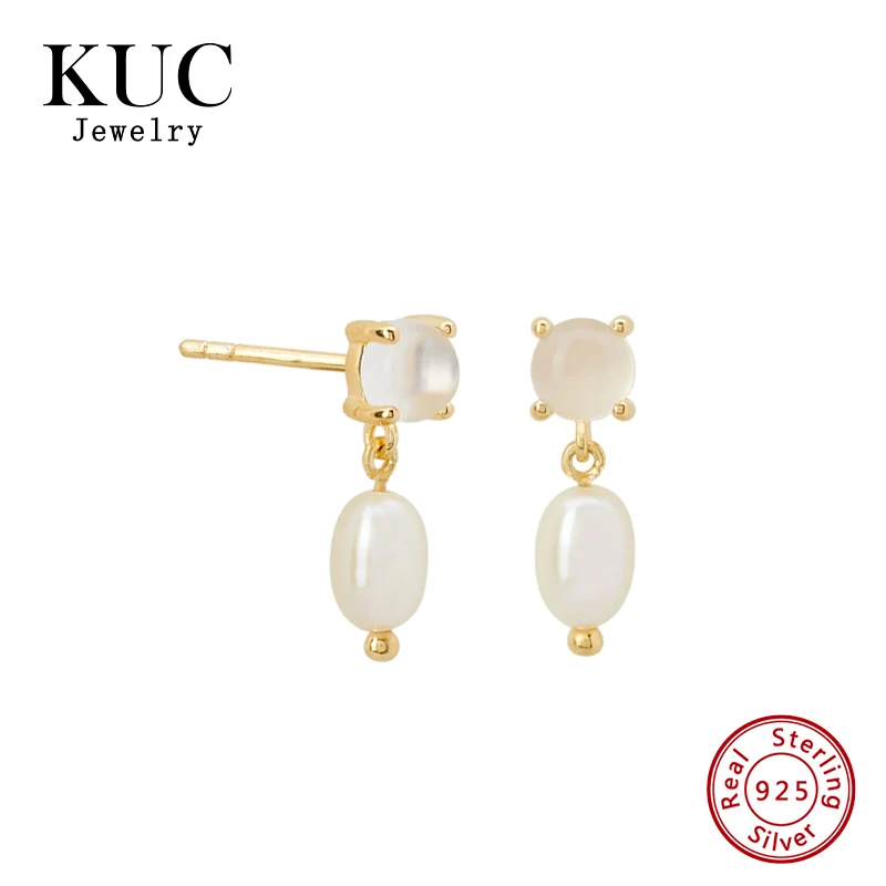 

Fine Jewelry Freshwater Pearl Stud Earring for Girls 925 Sterling Silver Moonstone Pendant Gemstone Custom Drop Earrings