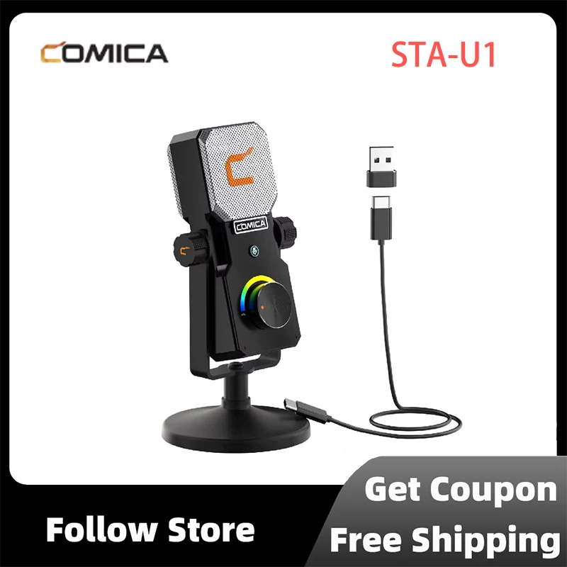 Comica STA-U1 Cardioid USB Mic Gaming Microphone RGB Condenser Microphone Professional Studio Microphone For Laptop Computer