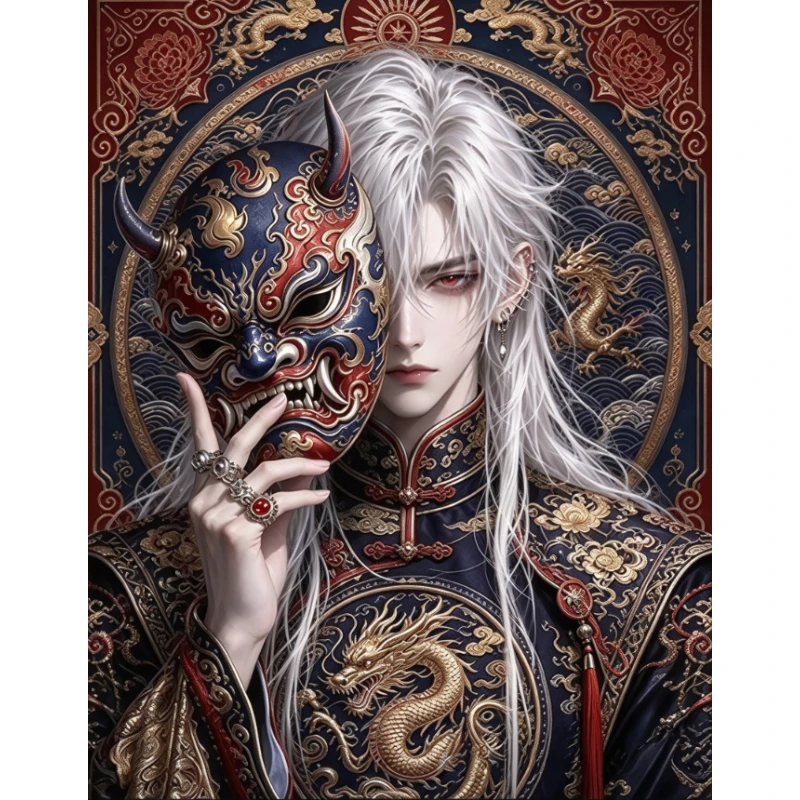 DIY 5D Diamond Painting, Ancient Man with Demon Mask Art, Hobby Craft for Home Wall Decor, Ideal Gift for Art Lovers