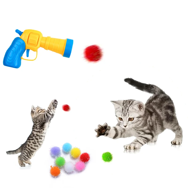 Cat Toys Interactive Launch Training Toy For Pet KittenCreative Mini Shooting Gun Games Stretch Plush Ball Toys Pet Supplies