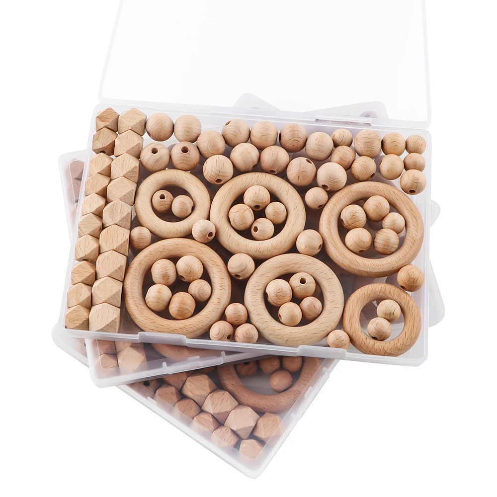 너도밤나무 나무 비즈 원형 링 육각형 나무 문자, 친환경 팔찌 목걸이 액세서리, 쥬얼리 제작, 80 개/상자