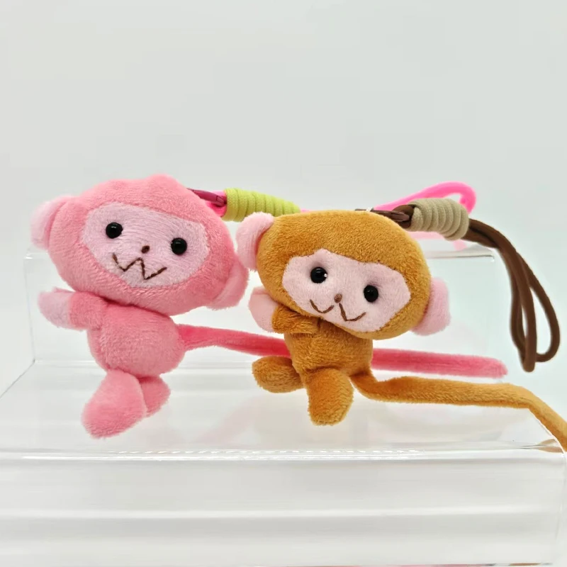 Cartoon Monkey Plush Keychain Pink Brown Long Tailed Fluffy Stuffed Doll Charms Bag Pendant Accessories Couple Gift Cute Things