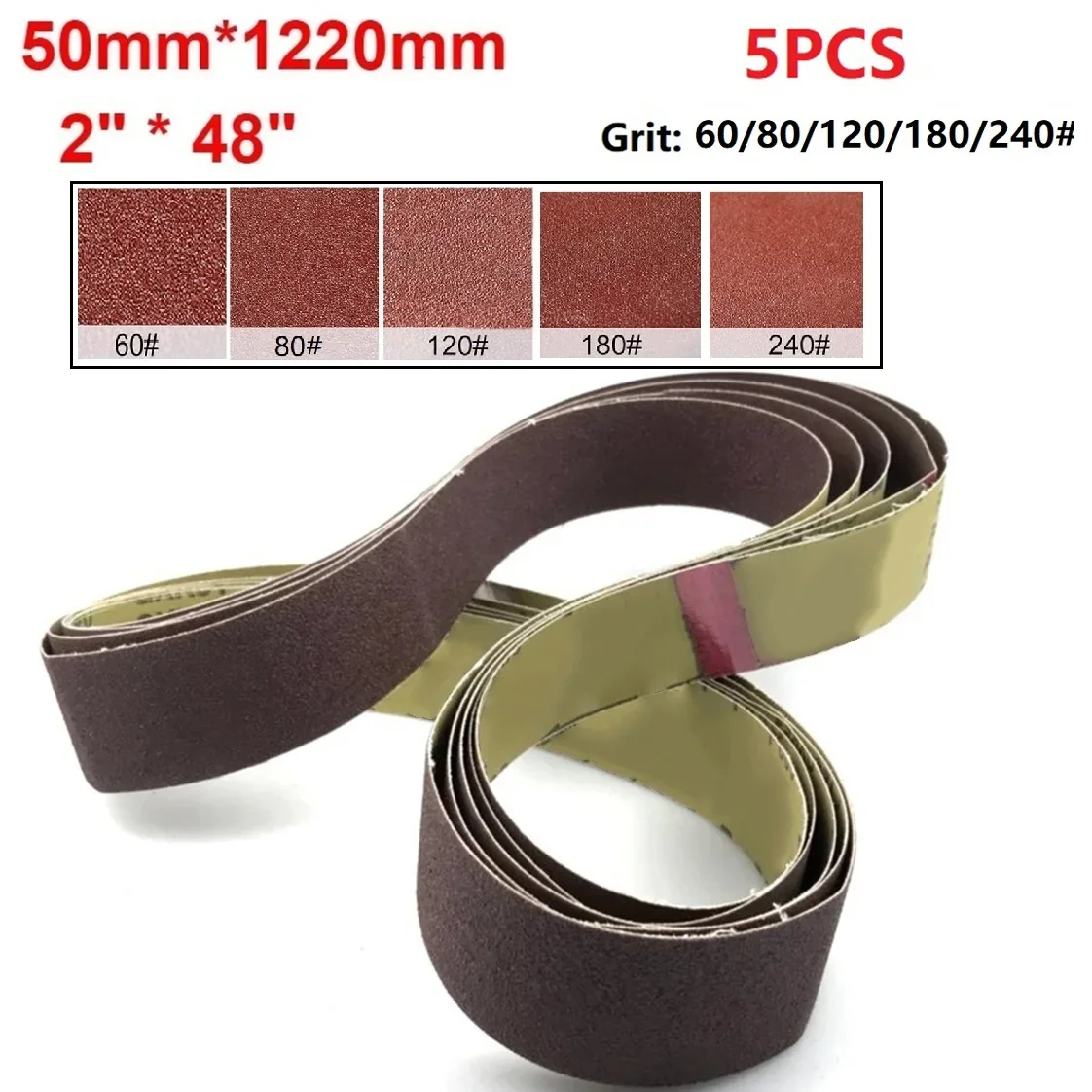 

5PCS 50x1220mm/2x48" Sanding Belt 60/80/120/180/240 Grit Belt Sander Sandpaper Aluminium Oxide Grinding Belt Abrasive Tool