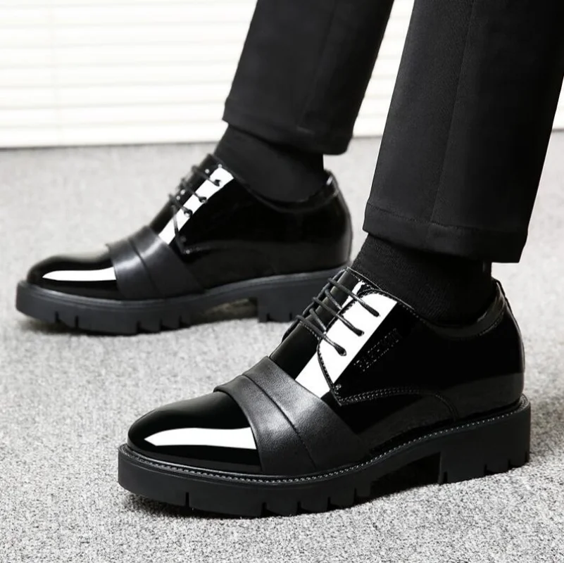 

New 6-8-10cm height increasing cowhide men's shoes, fashionable, casual, business office thick soled men's formal shoes