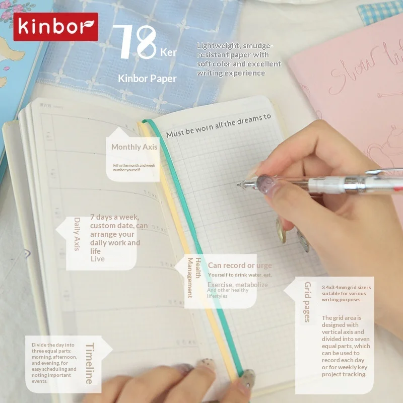 Kinbor Niedatowany Planer Tygodniowy, Wielokolorowy, Uroczy, Ilustrowany Kalendarz, Estetyczny Notatnik, 88 Kartek, Wielofunkcyjny Dziennik i Organizer — zdjęcie produktu 4