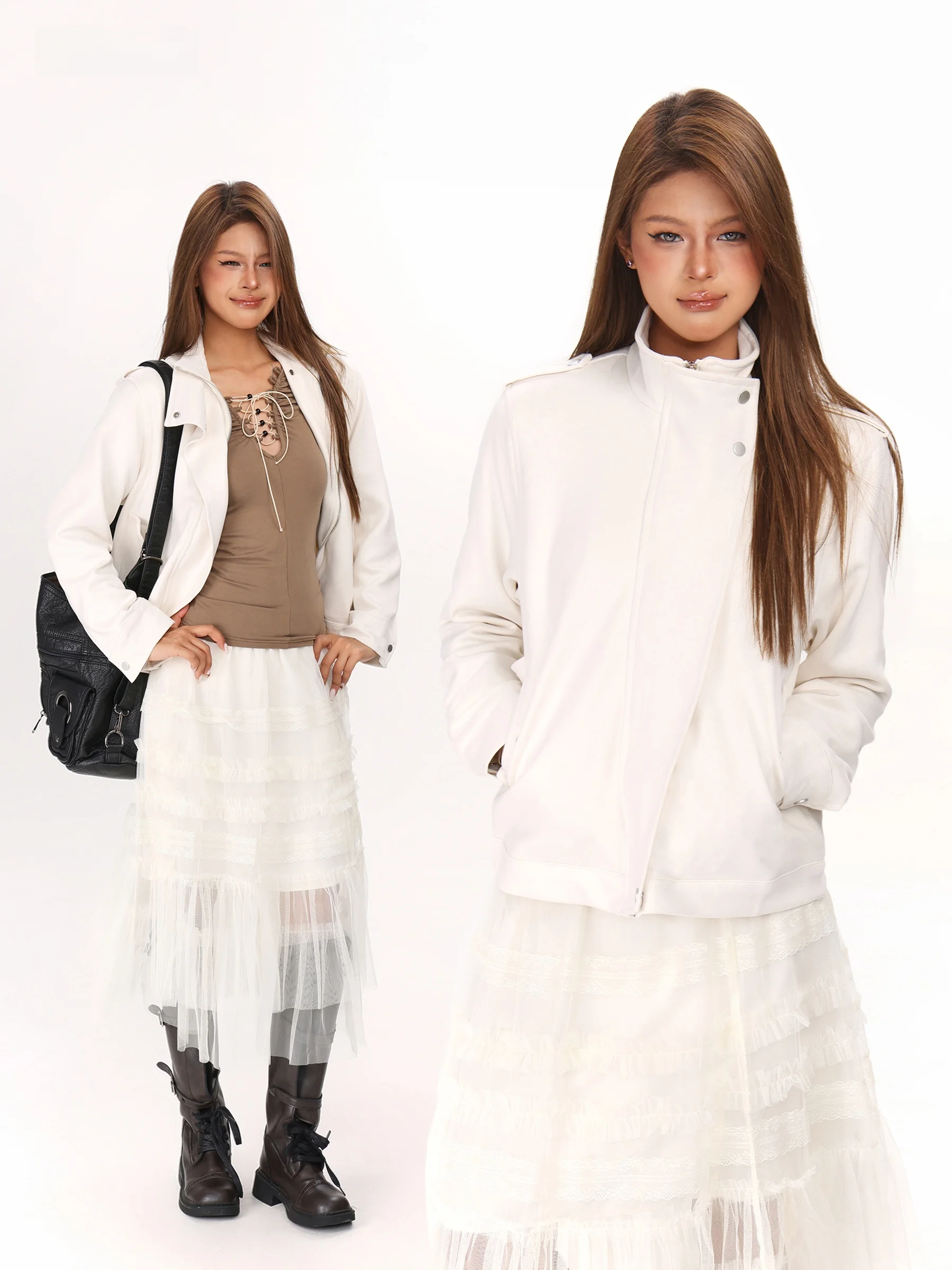 

Замшевый мотоциклетный джет, женский свободный крой, осенне-зимний теплый цвет, воротник-стойка, застежка-молния, женская верхняя одежда