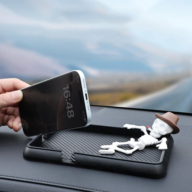 Car Skeleton Anti Slip Pad with Integrated Storage Bracket Slot, Niche Trend Storage Anti Slip Pad in the Center Console