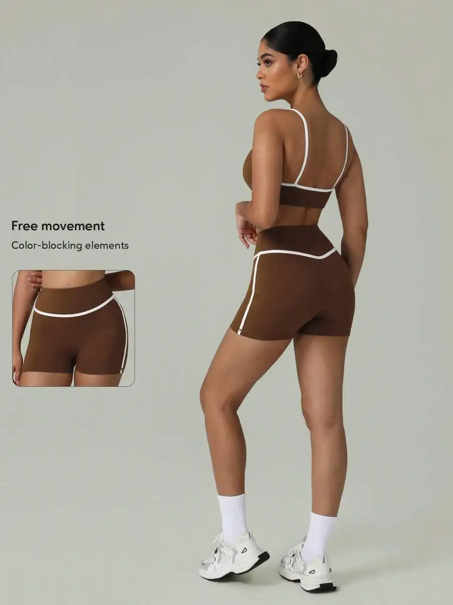 

Women 2 Piece Yoga Sports Set Bra And Shorts With Color Blocking
