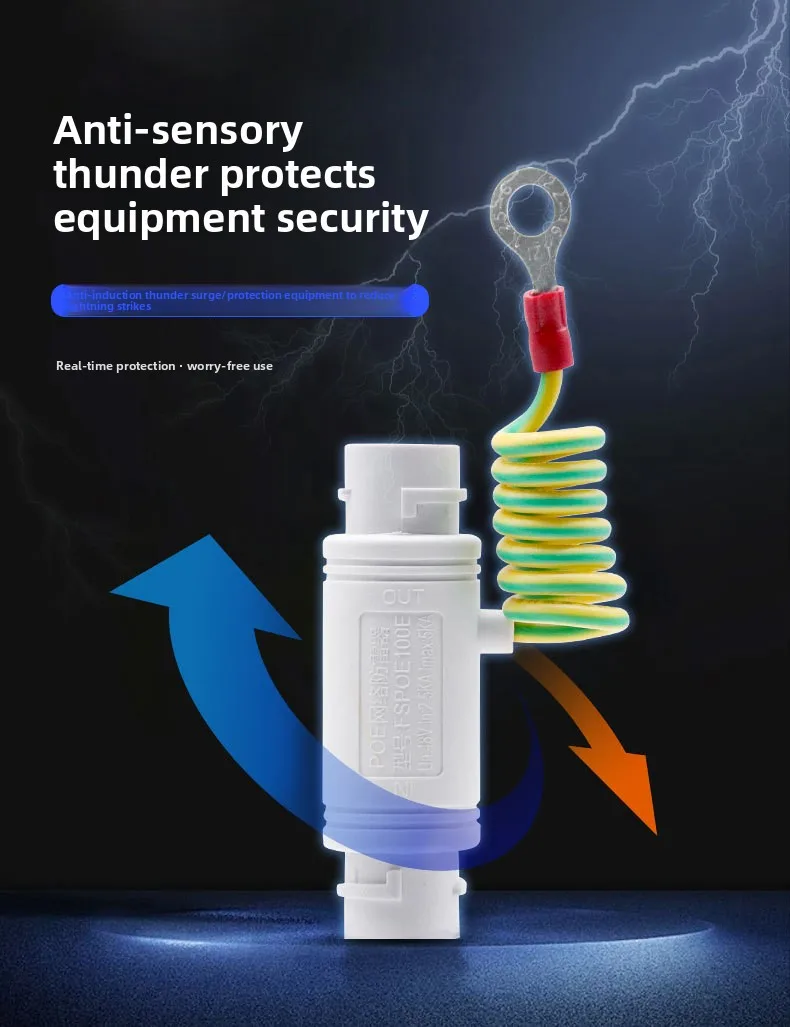 1000M Gigabit POE Network Lightning Arrester 12V to 57V CCTV Security RJ45 Outdoor Waterproof Thunder Surge Protector