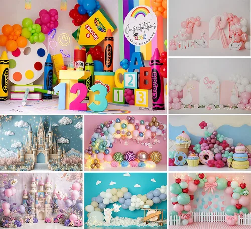Fondo de fotografía Mehofond arco globo Castillo Donut niños 1er cumpleaños fiesta pastel Smash retrato decoración telón de fondo estudio fotográfico