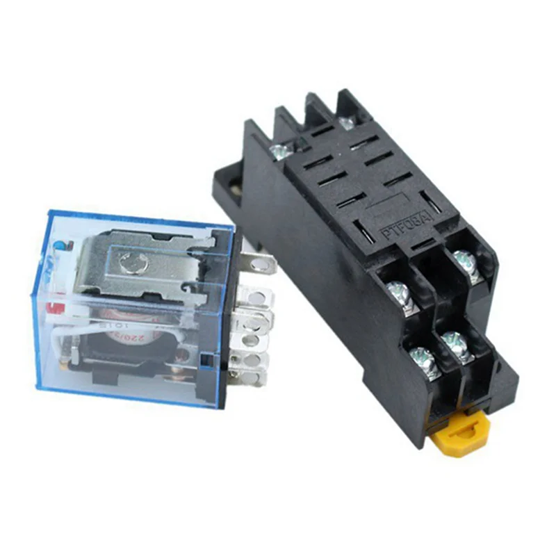 10 قطعة MY4NJ 14PIN 4DPDT الإلكترونية الصغيرة الكهرومغناطيسية التتابع 5A لفائف مع قاعدة المقبس PYF14A