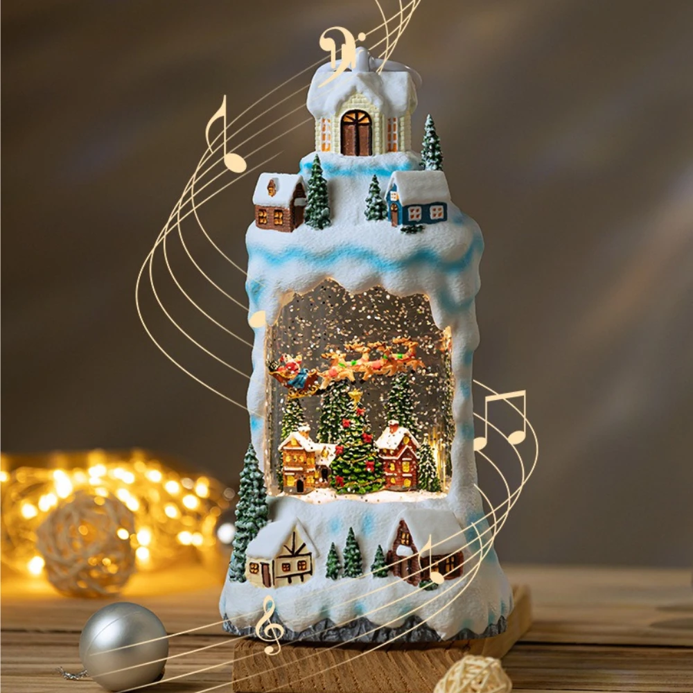 

Lighted Music Box Snow Globe Table Centerpiece Christmas Decoration for Home Room Party Holiday Town Scene Decoration Items