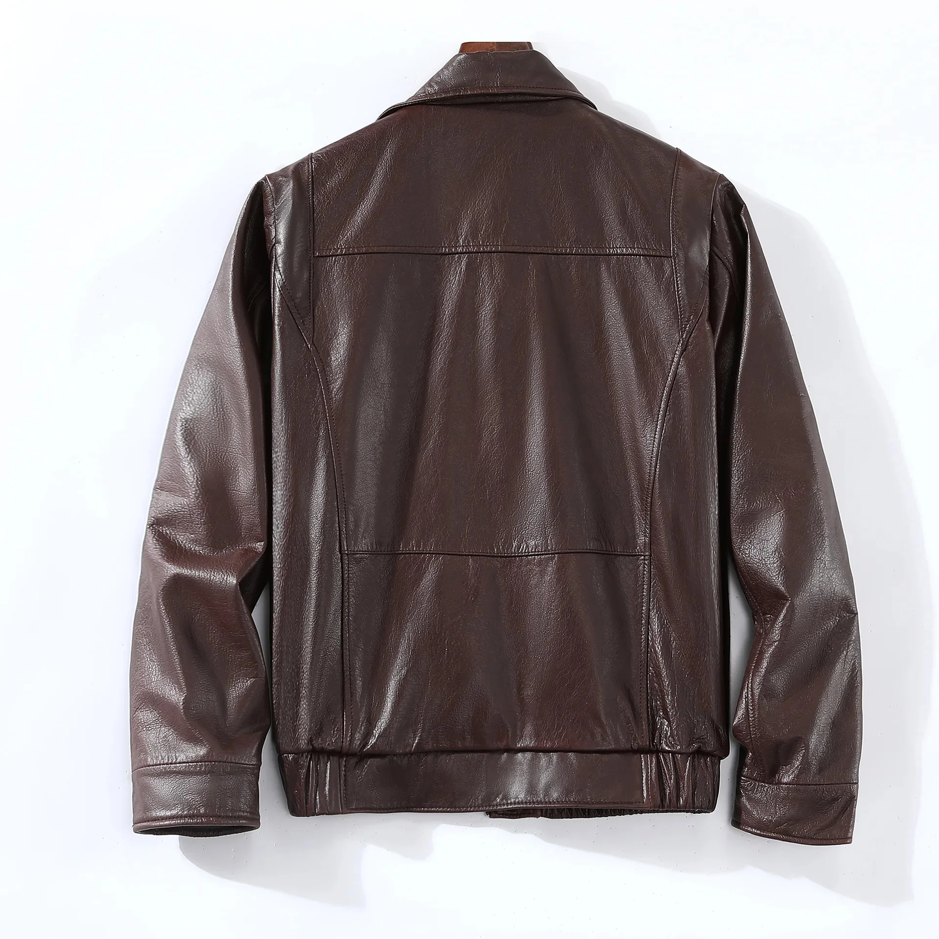 Clearance Spring Top layer Cowhide Flip Collar Short Motorcycle Flight Leather Jacket Genuine Coat Men's Large Outdoors