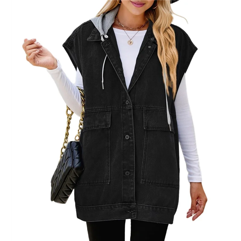 

FX-Женский джинсовый жилет без рукавов со съемной толстовкой