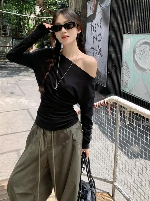 

Spicy Girl oulder Bared Long Sve T irt Women's Early Autumn Inner Wear Slim Fit ort Pure Desire Slimming Base Top Tr...