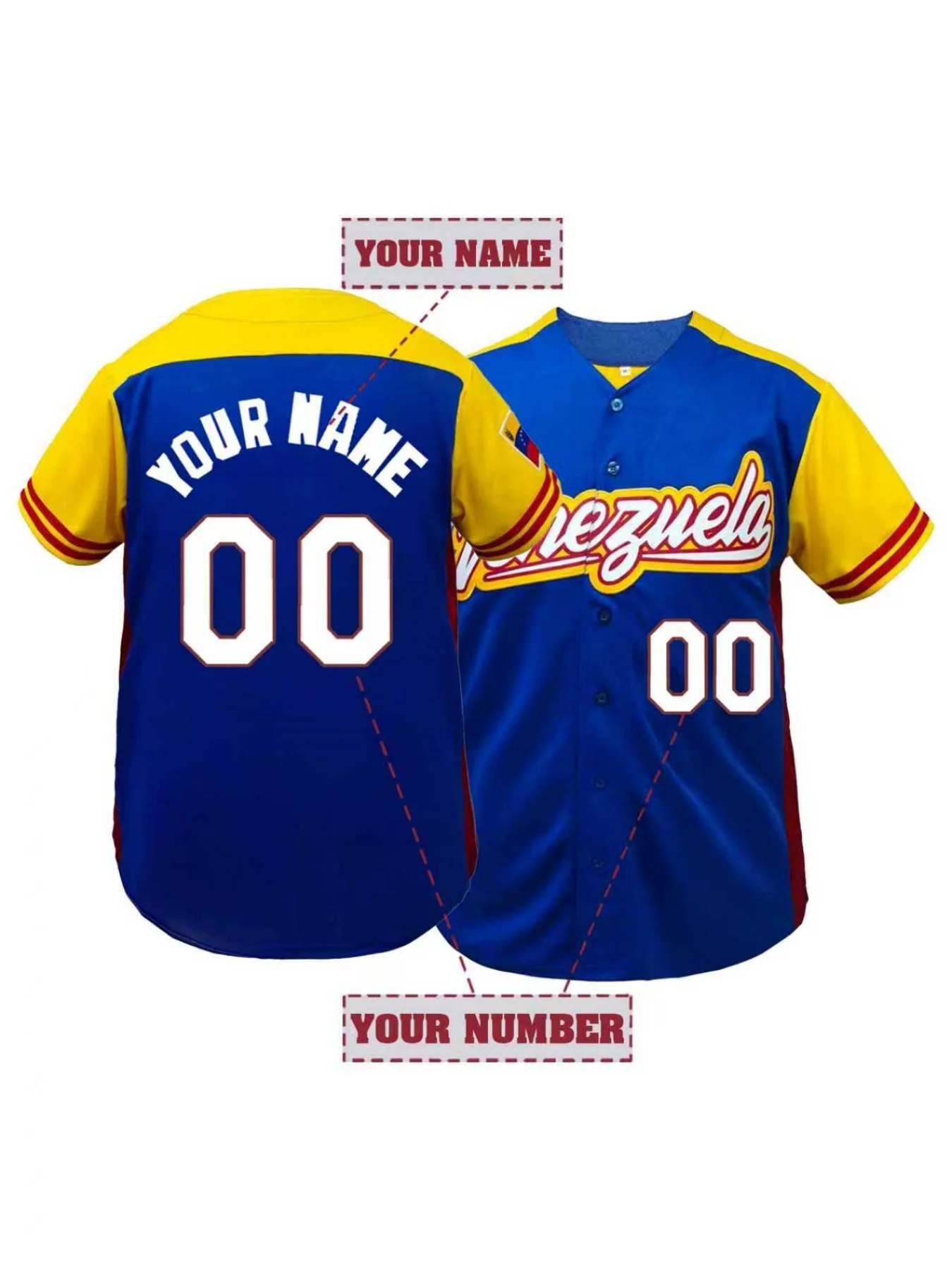 Men's Personalized Baseball Jersey,Custom Name and Number Venezuela Embroidered Short Sleeve DIY Shirts Casual Wear,Men Clothing