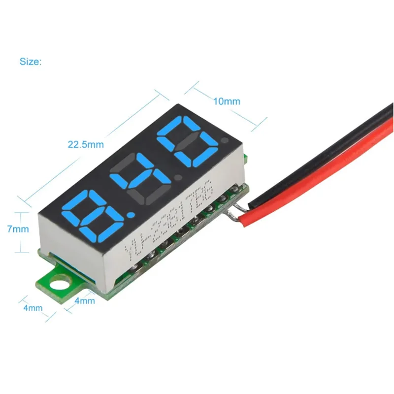 Mini Digital DC Voltmeter 0.28 Inch Two-Wire 2.5V-30V Mini Digital DC Voltmeter Voltage Tester Meter 5 Colours