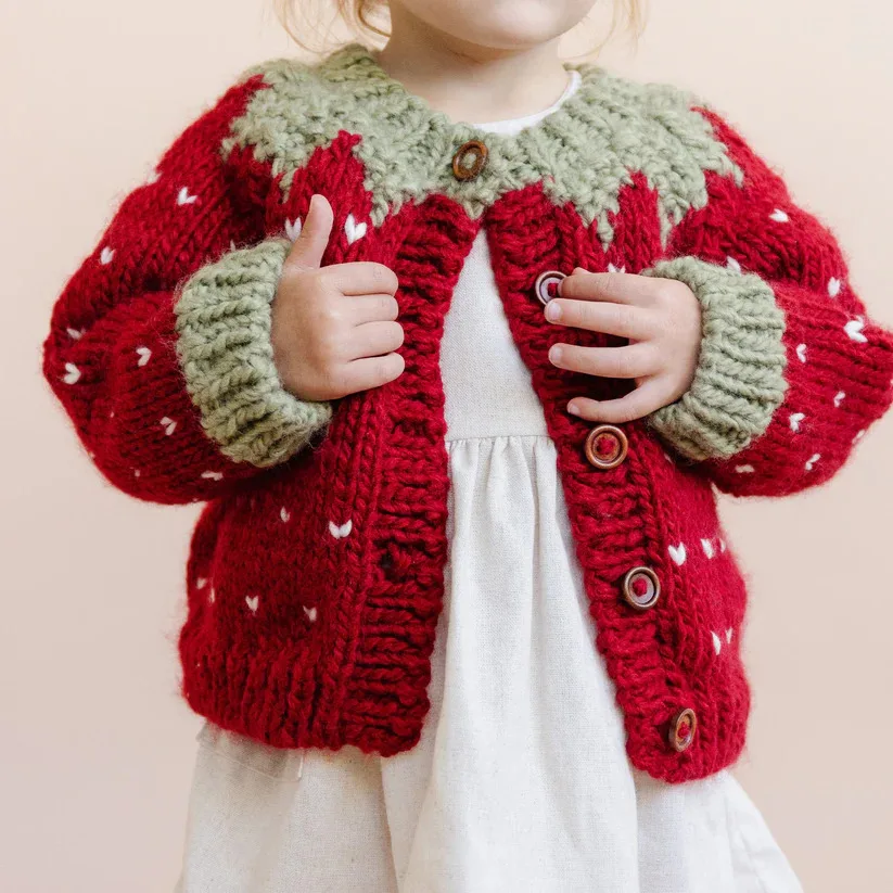 Girls Boys Sweater Coat 2025 Autumn Winter Fashion Warm Sweet Cute Versatile Strawberry Woolen Hat Knit Sweater
