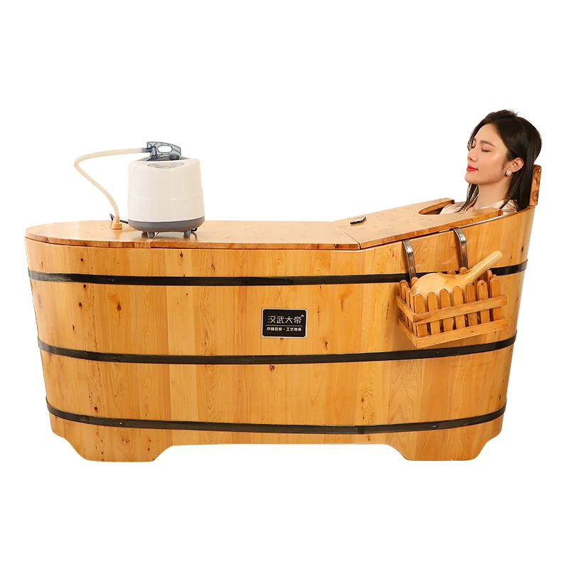 

Solid wood bathtub, household bathtub, full body adult covered bathtub, fumigated adult Yao bathtub