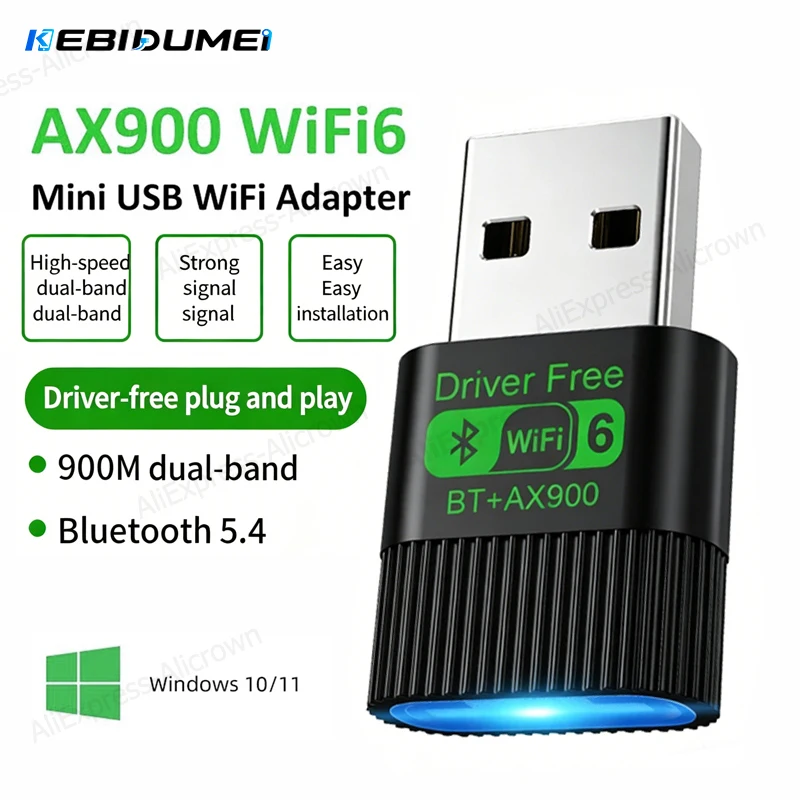 KEBIDUMEI USB-Adapter WiFi 6 AX900 Bluetooth 5.4 WiFi Wireless-Netzwerkkarte 2,4G & 5GHz RGB WLAN-Empfänger für PC/Laptop Win10/11