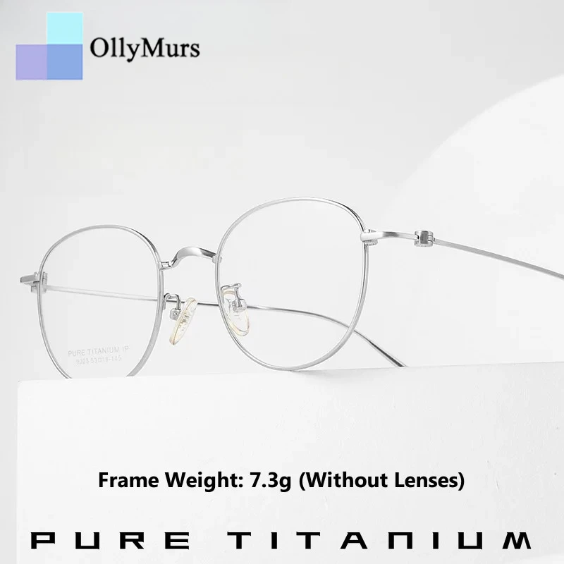 

OLLYMURS Pure Titanium Retro Round Men and Women Glasses Ultra Light Retouch Face Optical Prescription Eyeglasses Frame 141mm