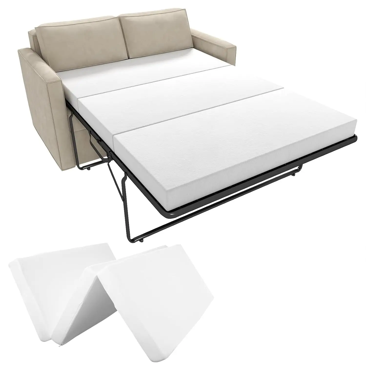 

4" Foldable Memory Foam Sofa Bed Mattress Replacement Queen Pull Out Couch Sleeper Guest RV Camping 72"x59"x4", Customized