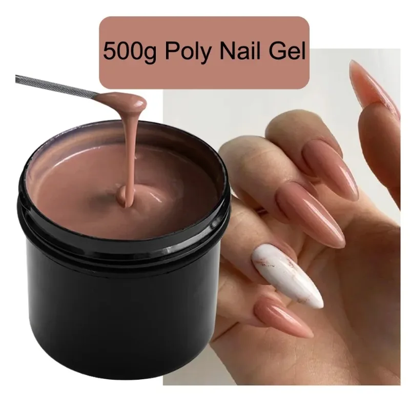 500ML Poly Nail Gel Pure Color Acrylic Extension Builder Vernis Semi Permanent Crystal Quick Nail Gel Art Design High Capacity