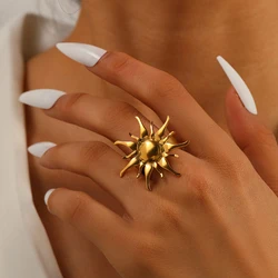 Stainless Steel Ring Personalized Vintage Fresh Botanical Flower Sunflower Ring For Women Jewelry Party Commuter Matching