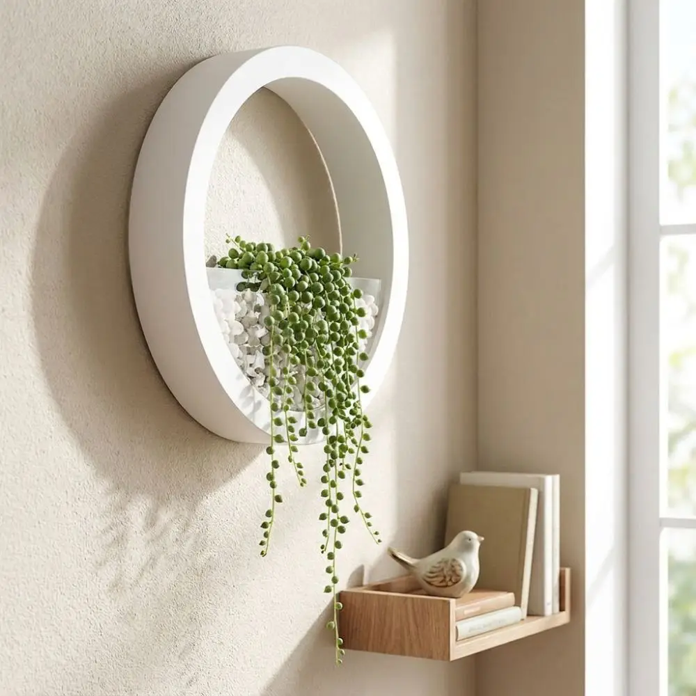 Hanging Basket Round Wall-mounted Flowerpot Space Saving Drill-Free Hydroponic Vase Plastic Plant Container Room Decoration