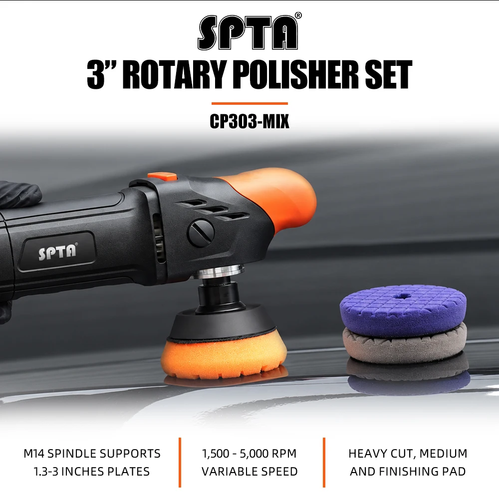 SPTA Pro 3Inch M14 Rotary Mini Polisher, OrangeCar Polishing Buffer Machine Premium Quality Variable Speed For Polishing /Waxing