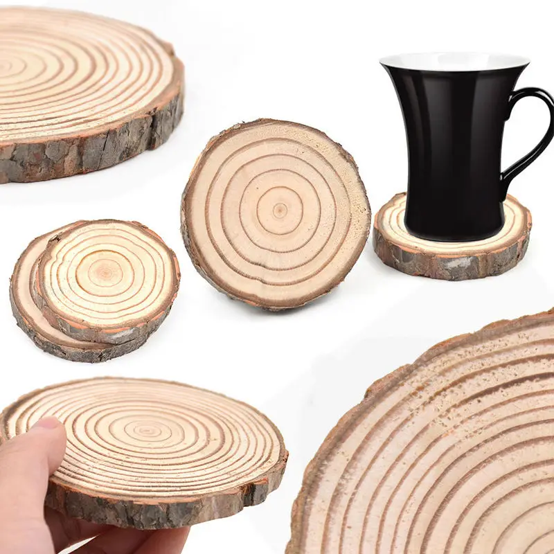 Meervoudige Grootte Natuurlijke Log Slice Cup Mat Coaster Thee Koffie Mok Rond Houder Creatieve Hout Handgeschilderde Foto Rekwisieten