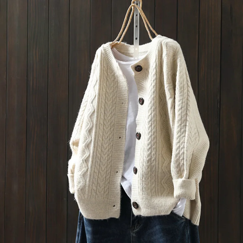 

New Knitted Loose Women's Sweater Coat Spring Autumn Season Tagl Open Cardigan Long Sve Regular Sve Length Neutral