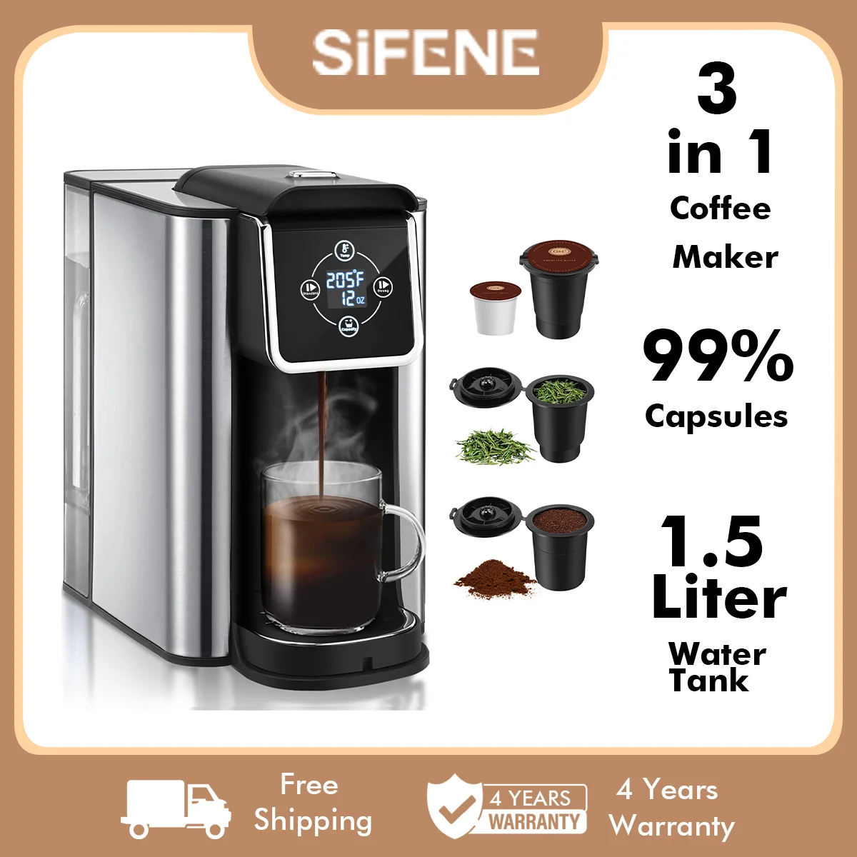sifene-caffettiera-monodose-3-in-1-per-k-pod-caffe-macinato-e-te-a-foglie-sfuse-controllo-personalizzato-della-temperatura-e-della-forza