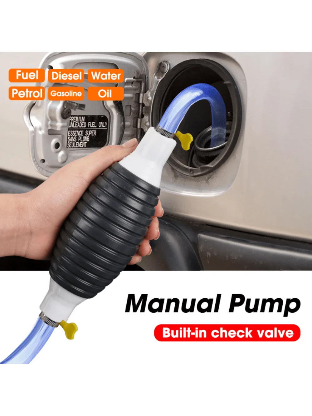 Efficient Manual Fuel Transfer  - Portable Hand Priming Tool For Gas,, Oil, And Water