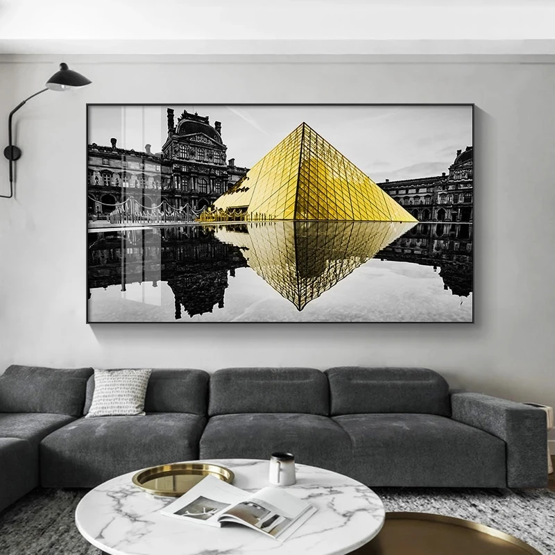 Modern Louvre Black and White City Posters One Piece Wall Art Pictures for Living Room Golden Pyramid Home Decor Canvas Painting