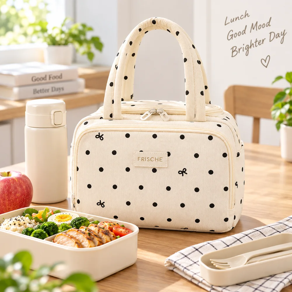 New Portable Insulated Lunch Bag Large Capacity Double Handles Lunch Pack Handheld Style Polyester Meal Bag School Meals