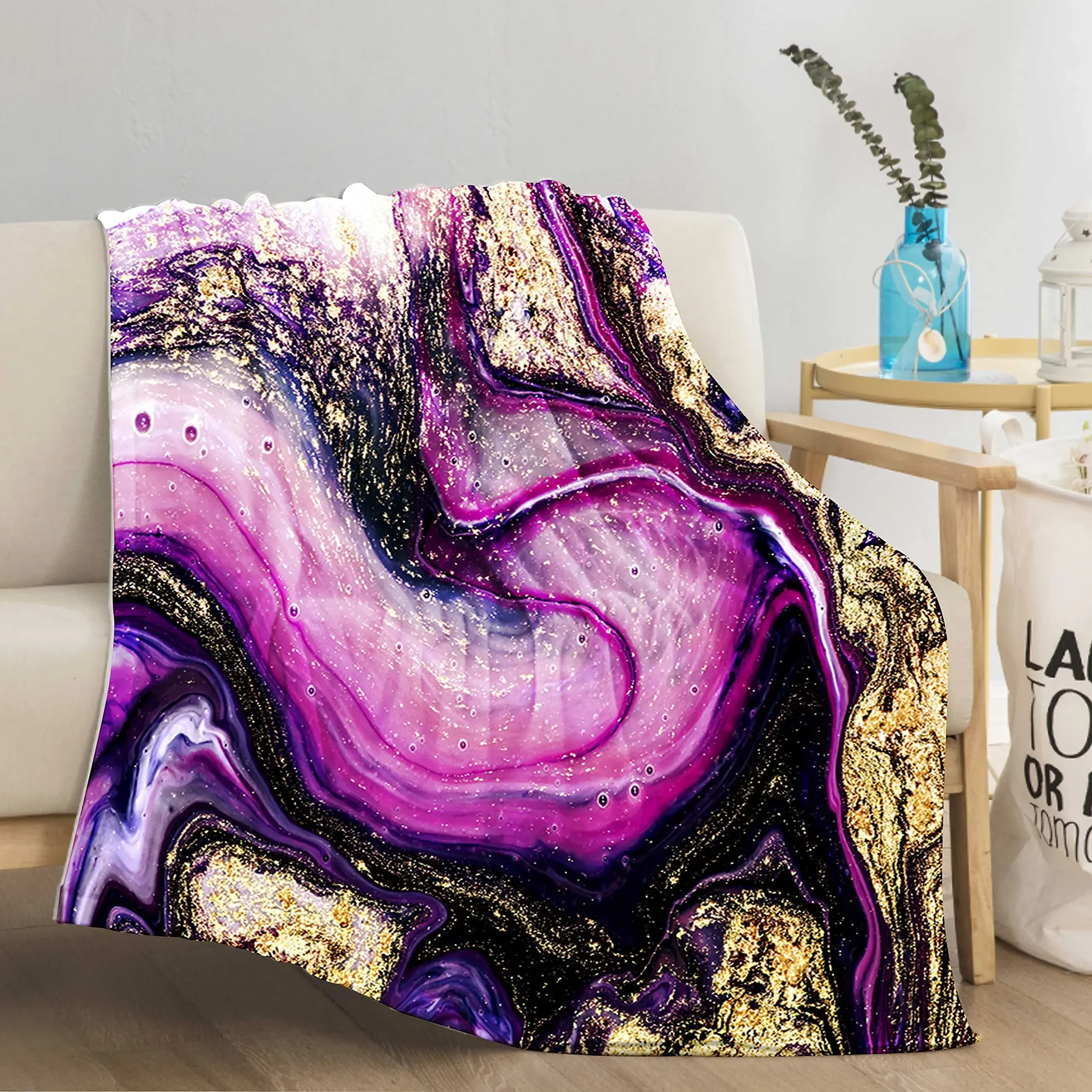 Marble Throw Blanket for Couch Warm Cozy Soft Throw Blankets Christmas or Birthday Gifts for Women Dark Purple Blanket King Size