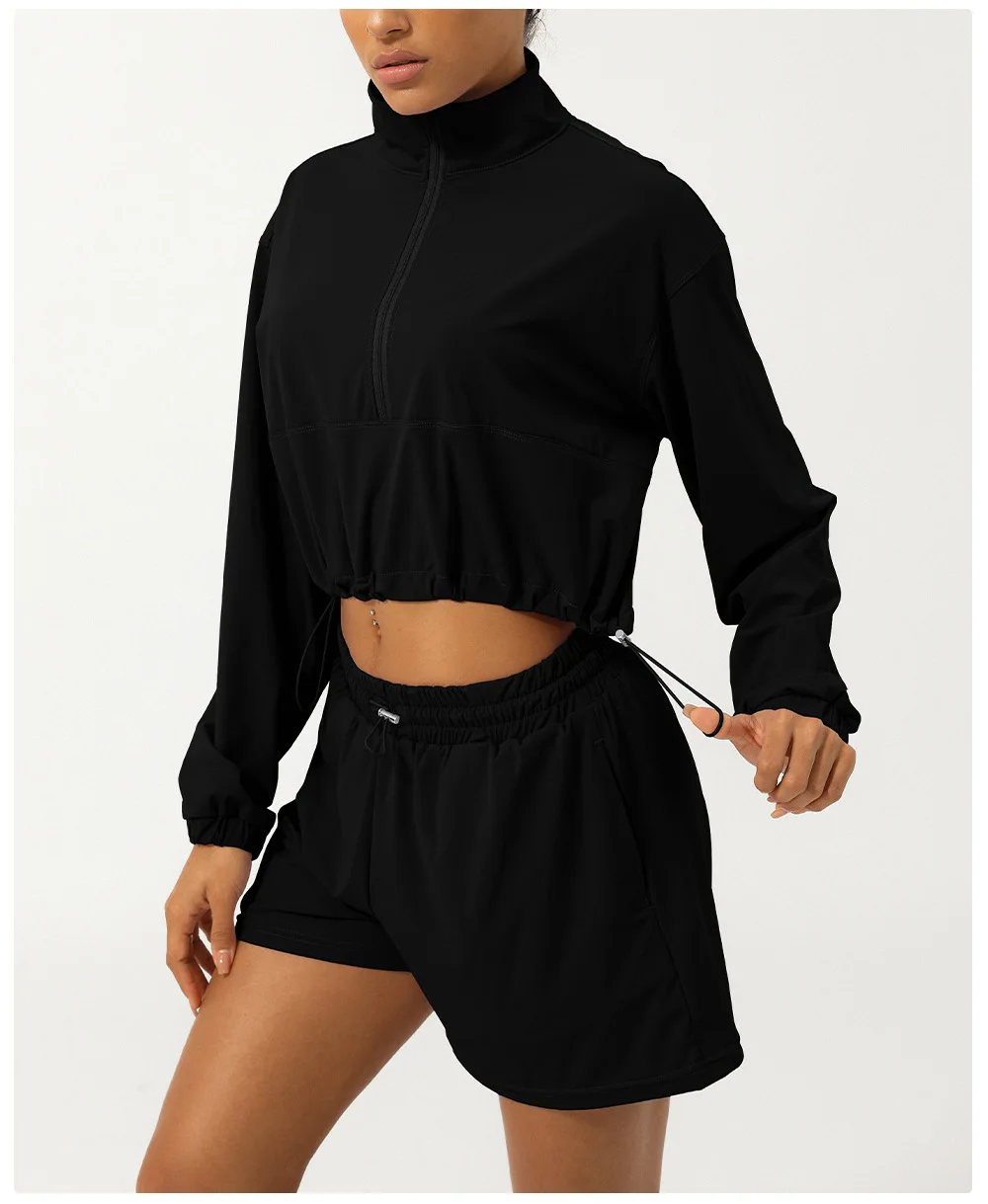 Frauen Outdoor-Lauf anzug Sommer einfarbig zweiteilig Yoga-Set atmungsaktive schnell trocknende Fitness-Sport bekleidung Trainings kleidung – Detail 17