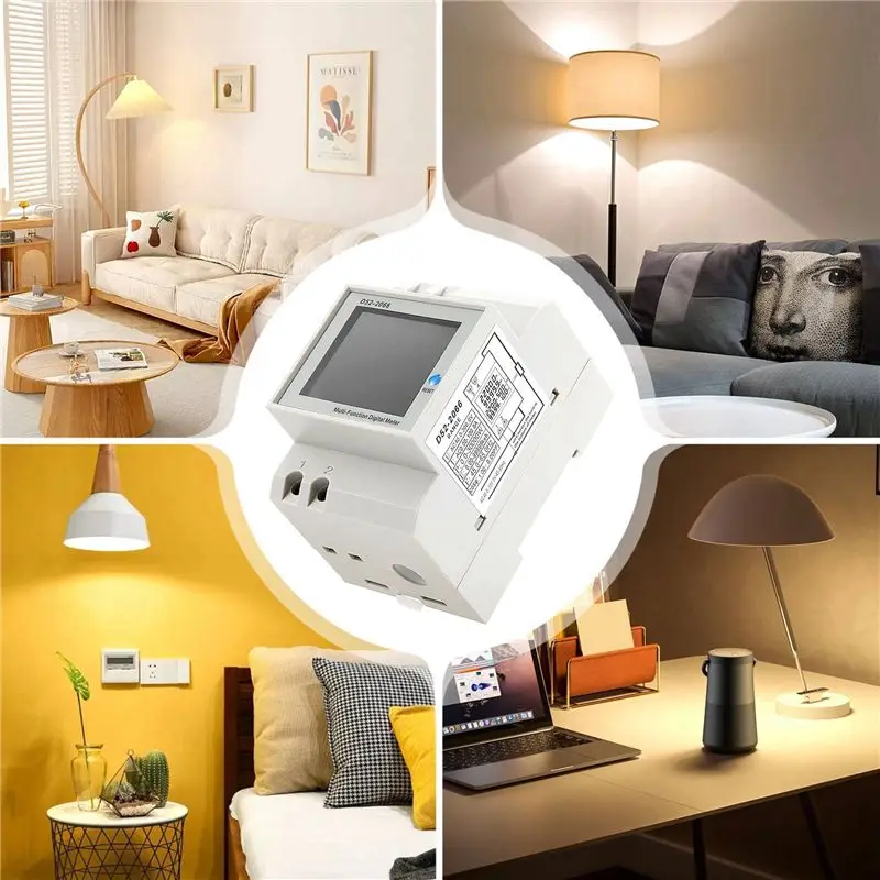 AT63-Din Rail AC Monitor 6IN1 100A Voltage Current Power Factor Active KWH Electric Energy Frequency Meter VOLT AMP