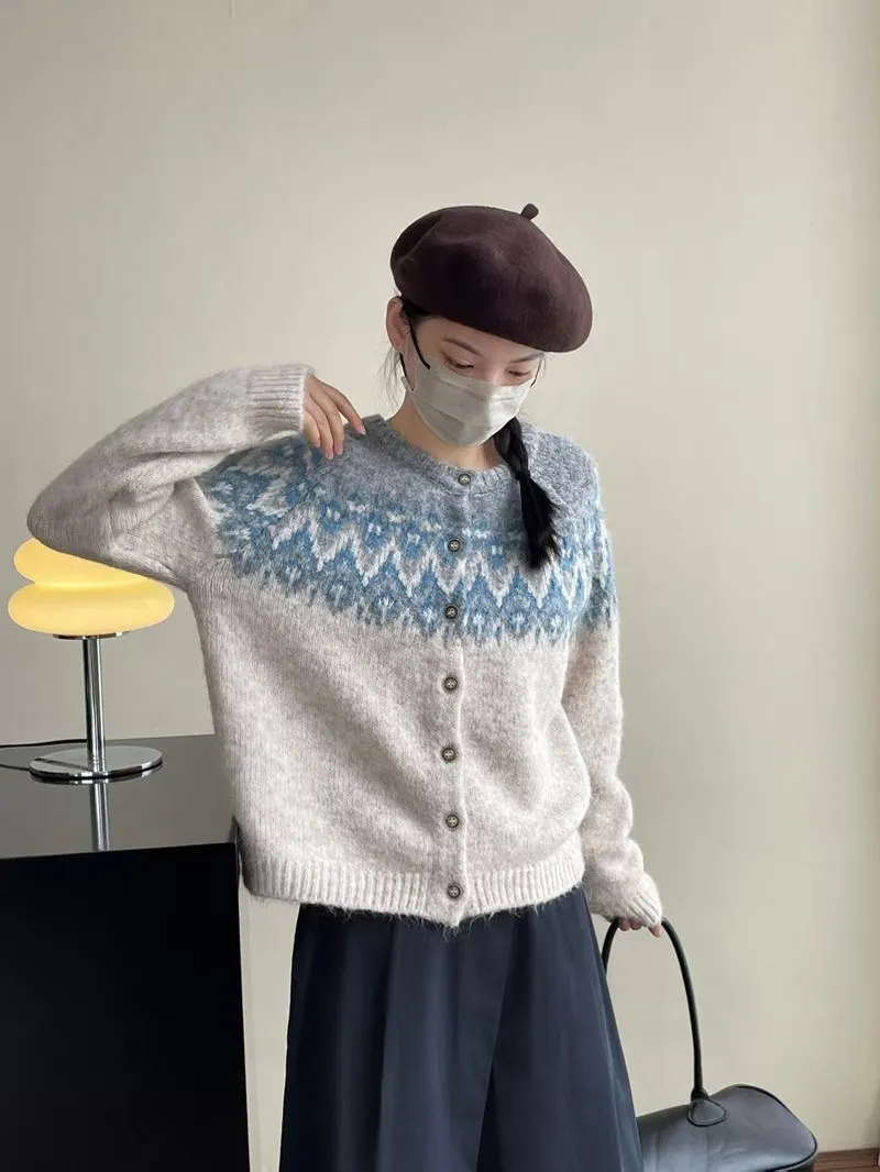 

Корейский вязаный кардиган Fair Isle, мягкий уютный круглый свитер с кисточками, осенне-зимний свитер в стиле ретро, свободный крой