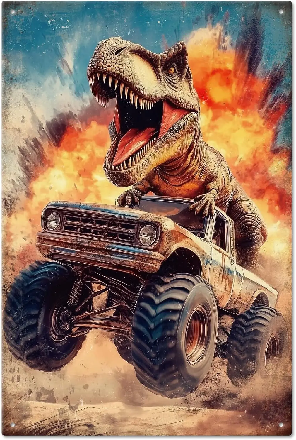 GLOBLELAND Monster Trucks Metal Tin Sign 8x12in Blast Vintage Painting Tin Signs Wall Poster Plaque for Garage Gam sign