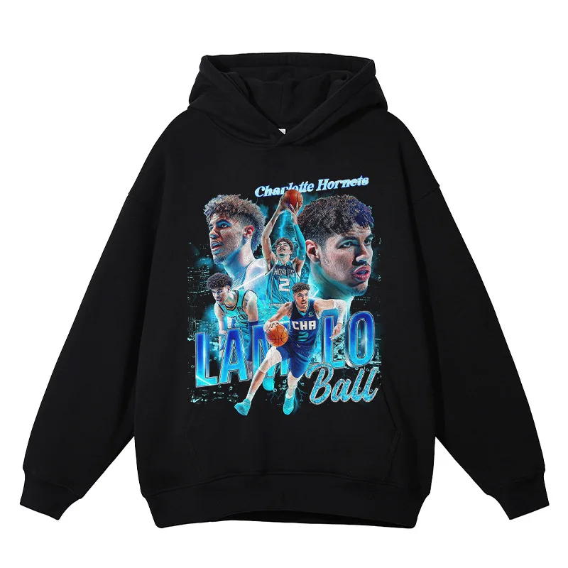 High Quality Basketball Star Print Retro Pure Cotton Hoodies Women Men Hooded Sweatshirts Casual Streetwear Pullover Clothing