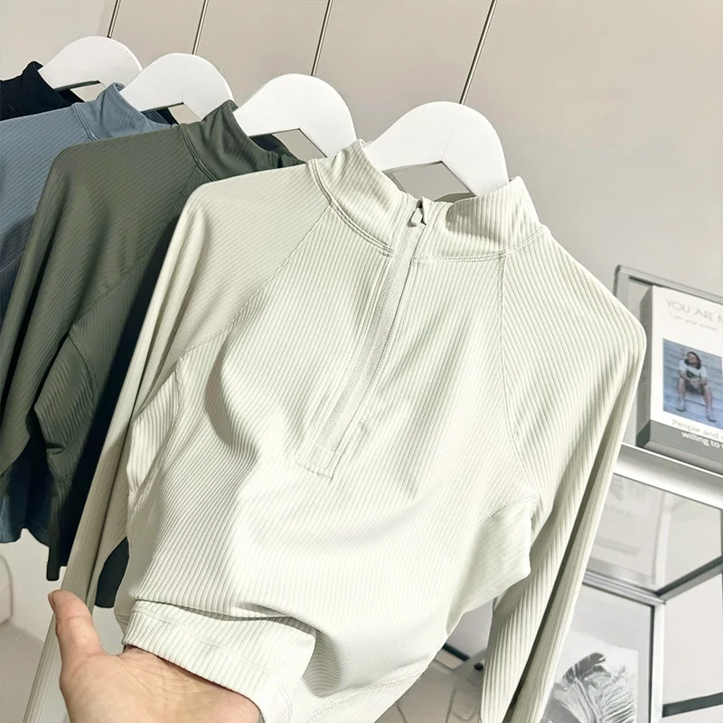 

Women's Rulu Long Sleeve T-shirt Half Zipper Rib Design Spring Autumn Short Yoga Top for Running Fitness