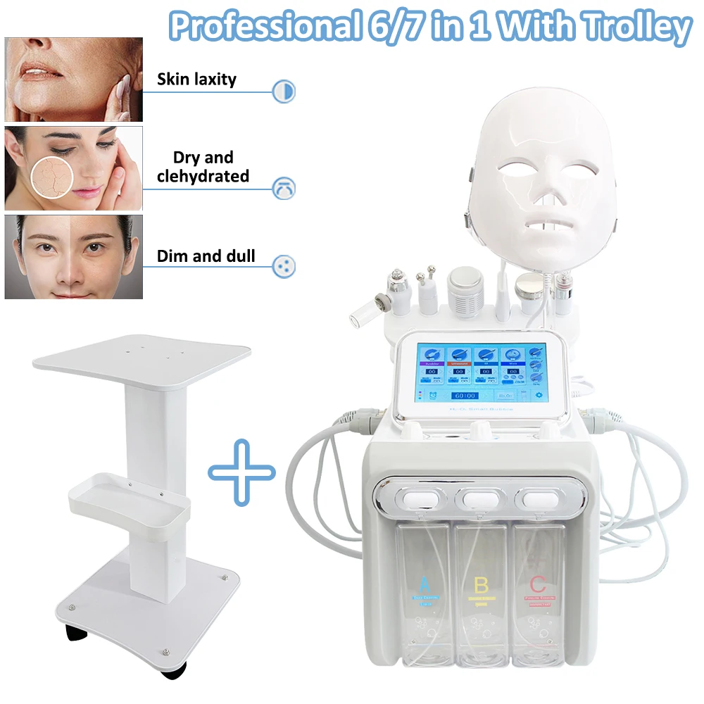 ใหม่ 7 in 1 Hydro Dermabrasion Facial Machine น้ําออกซิเจนบํารุงฟื้นฟูเปลี่ยนสีผมพร้อมเคลือบเงาผมในขั้นตอนเดียวสีผมติดทนนาน 2 เดือนลดการหลุดร่วงของเส้นผมปลอดภัยไร้สารไฮโดรเจนทําความสะอาดลึก Auqa Peeling Bio Lifting Blackhead ลบเครื่องมือ