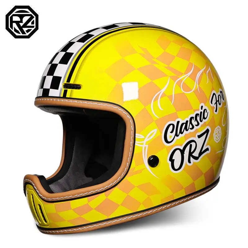 ORZ Retro Full Helmet Bluetooth Compatible Motorcycle Motorcycle Helmet Four Seasons Couple Street Bike Helmet Riding Casco Moto