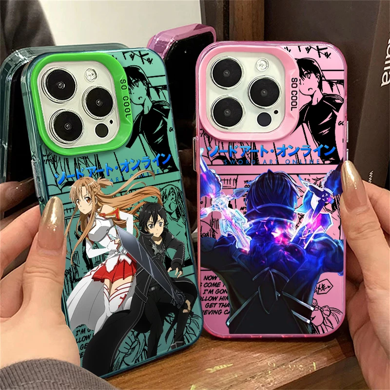 جراب هاتف فضي لـ iPhone ، فن السيف عبر الإنترنت ، SAO Kirigaya ، 15 ، 14 ، 13 ، 12 ، 11 Pro Max ، XS Max ، X ، XR ، 7 ، 8 Plus ، 6S ، أزياء ، ملونة ، الفضة