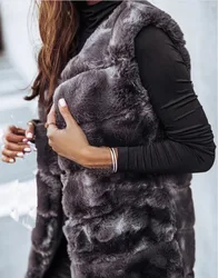 Women's Clothing Autumn and Winter Long Round Neck Fur Vest Coat Women Fashion Sleeveless Solid Color Thic