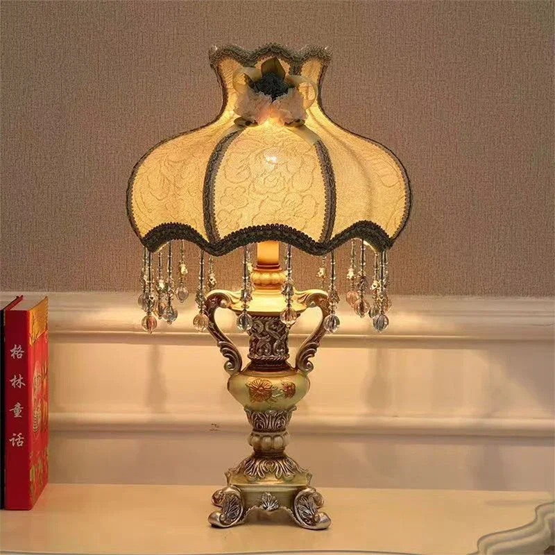 PLLY European Table Lamp Luxurious Living Room Bedroom Study Villa Hotels LED Retro Creativity Bedside Desk Light